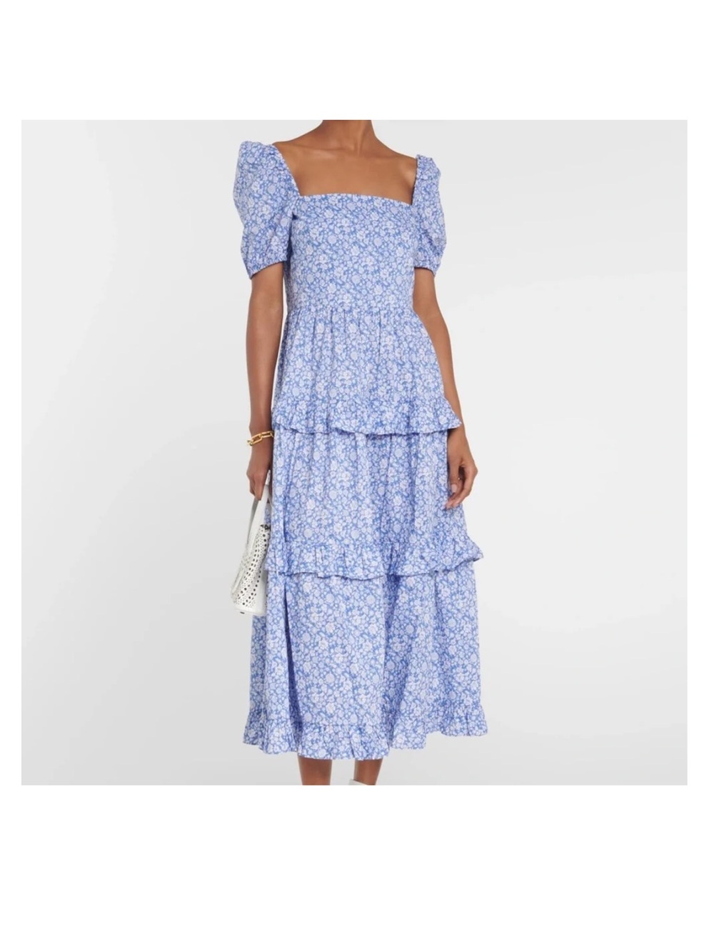 Polo by Ralph Lauren Light Blue Floral Square Neck Puff Sleeve Dress
